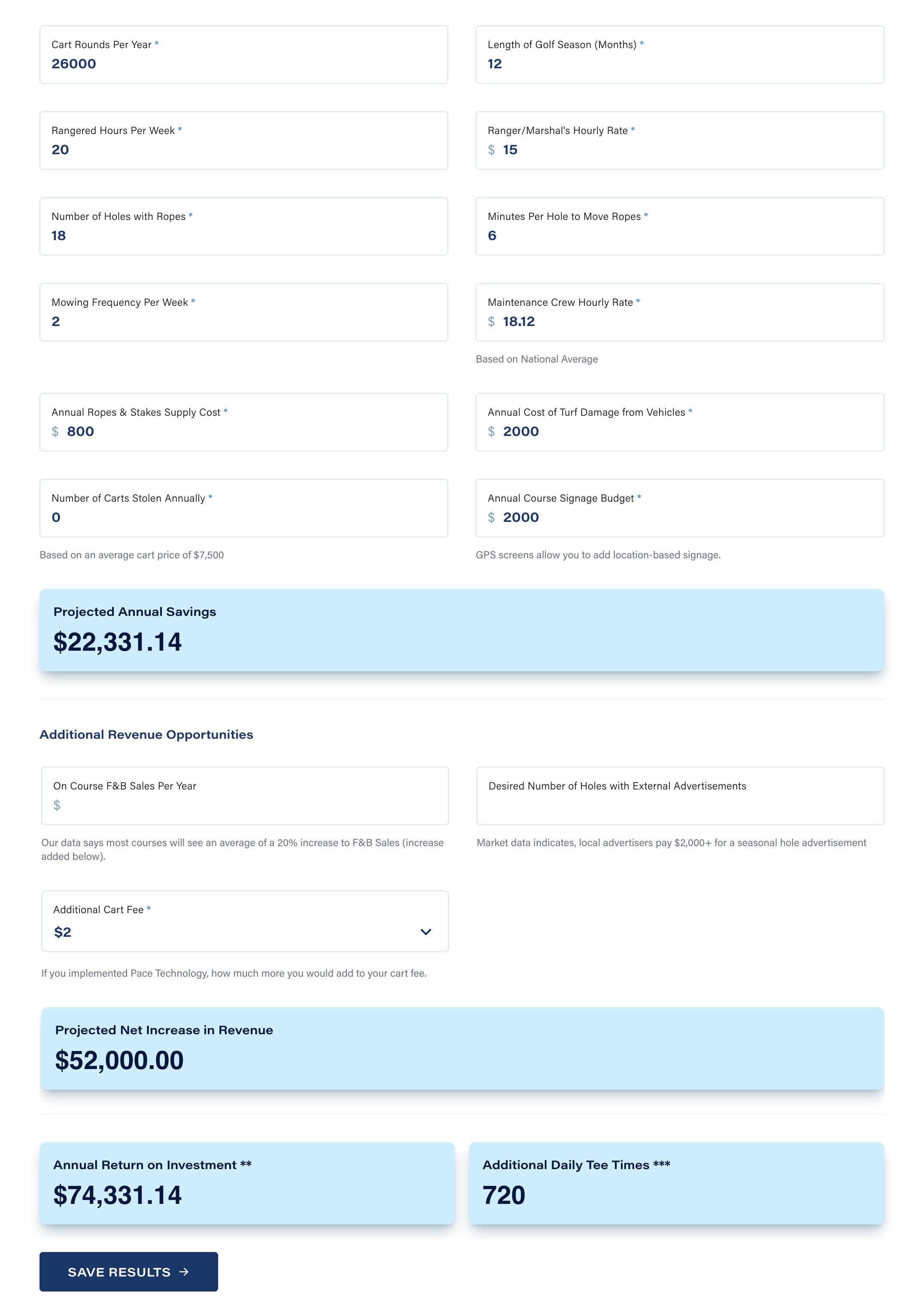 Pace Technology Website Feature ROI Calculator